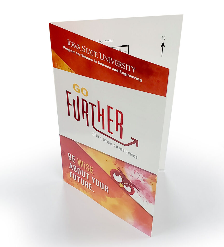 Brochure with crease/fold and gloss coating